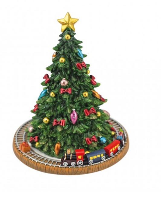 Árbol de Navidad con tren clásico