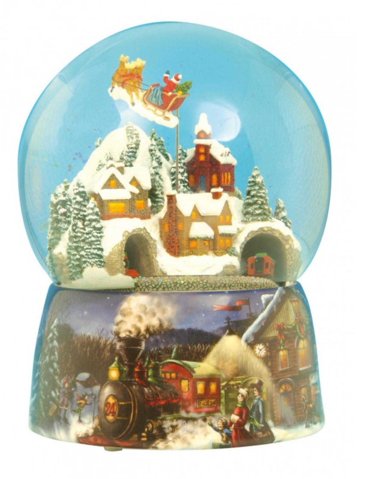 Sfera di neve con Babbo Natale e treno