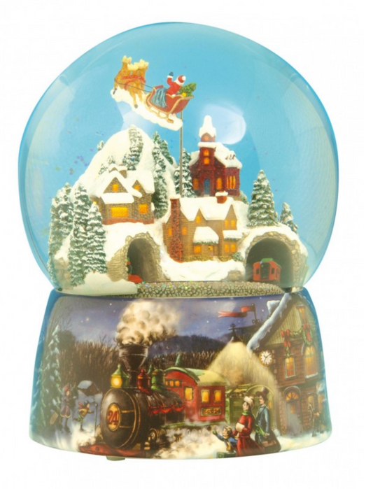 Sfera di neve con Babbo Natale e treno