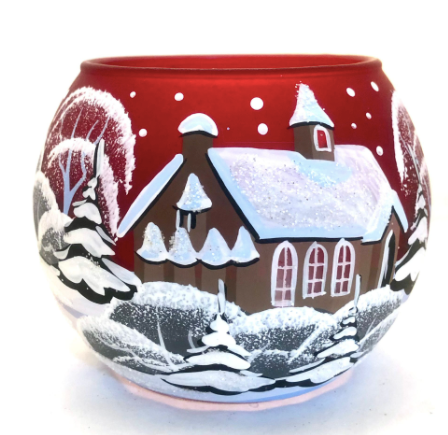 Large oval candle holder with Christmas village
